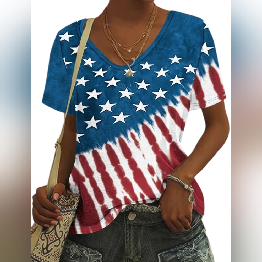 🆕 Women's Patriotic American Flag Matching Set With T-shirt & Accessories
